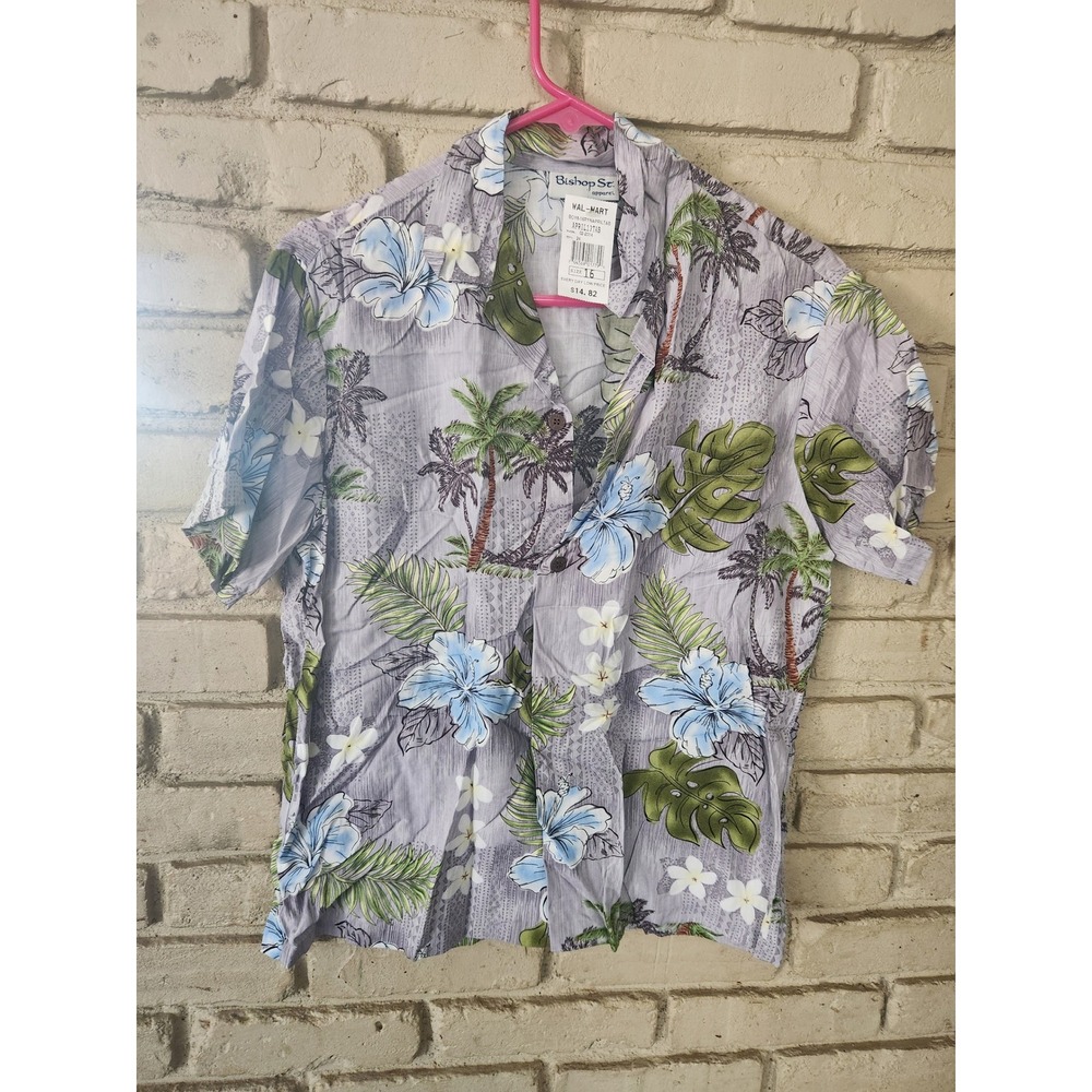 Bishop St Apparel Youth Grey Tropical Hawaiian Hibiscus Palm Tree Shirt